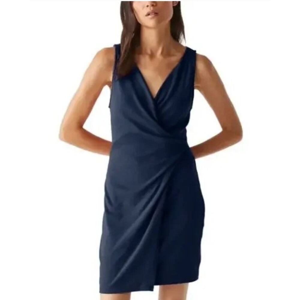 NWT MICHAEL STARS Abby Dress Faux Wrap Navy Blue Ultra Rib Classic L